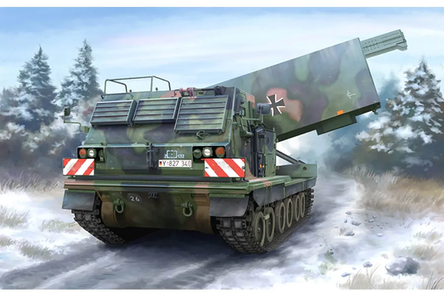 Box art illustration of a German MARS rocket launcher vehicle in a snowy forest setting.