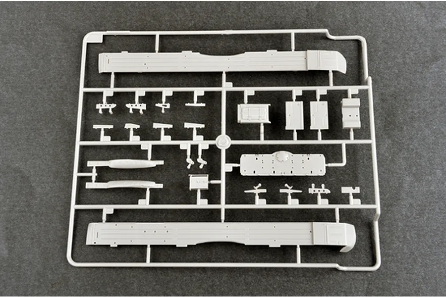 A grey plastic sprue containing various model tank parts for a 1/35 scale Russian T-72B2 kit.