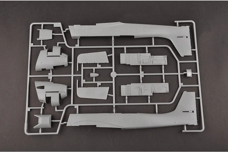 A grey plastic model kit sprue containing fuselage halves and interior panels for a 1/32 scale Junkers Ju-87R Stuka aircraft model.