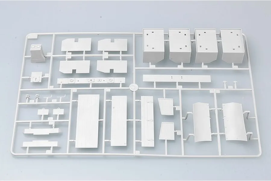 A grey plastic sprue containing various model kit parts for the Trumpeter 1/35 German Panzerjager VOL.1 Armoured Train.
