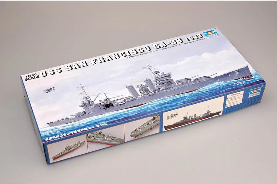 Trumpeter 1/350 scale USS San Francisco CA-38 1942 heavy cruiser plastic model kit box.