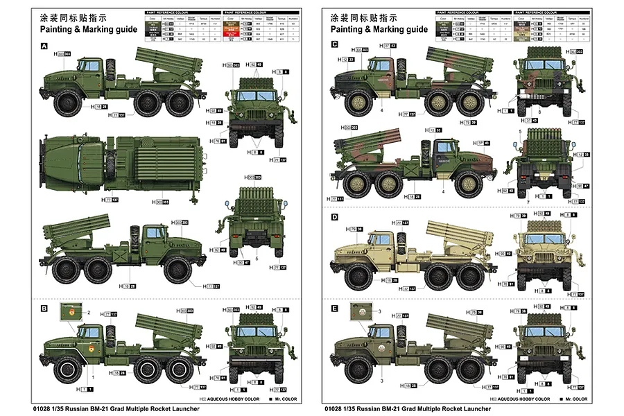 Trumpeter 1/35 Russian BM-21 Grad Multiple Rocket Launcher Truck Scaled Plastic Model Kit image 28156