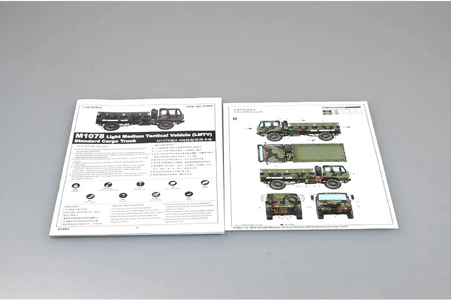 Instruction manual and painting guide for the Trumpeter 1/35 M1078 Light Medium Cargo Truck model kit.