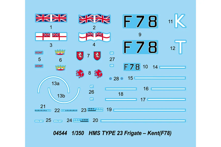 Trumpeter 1/350 HMS Kent (78) Type 23 Frigate Plastic Model Kit image 28856