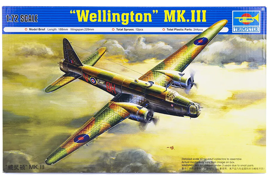 Trumpeter 1/72 British Wellington Mk. III Bomber Scaled Plastic Model Kit image 28867