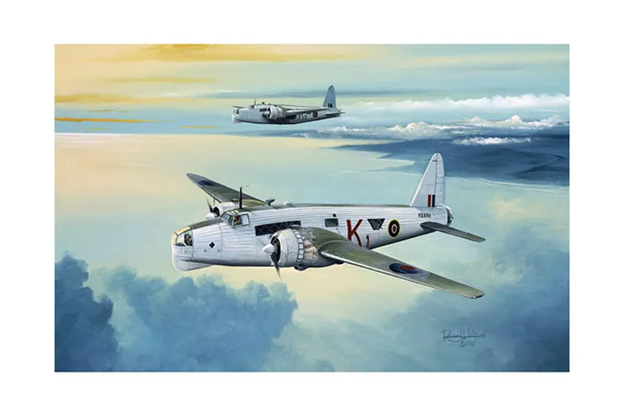 Box art illustration of two British Wellington bombers flying over a cloudy landscape at sunset.