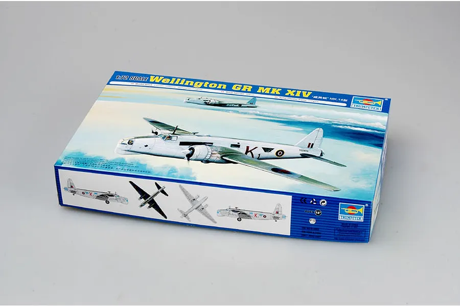Trumpeter 1/72 scale British Wellington GR Mk XIV bomber plastic model kit box on a plain background.