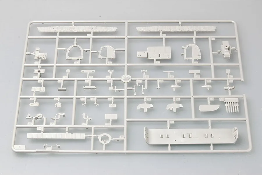 A grey plastic sprue containing various unpainted model aircraft parts for a Trumpeter 1/72 scale Wellington Mk.IC model kit.