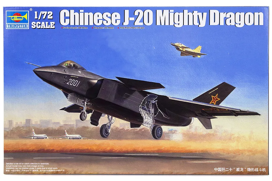 Trumpeter 1/72 Chinese J-20 Mighty Dragon Fighter Jet Scaled Plastic Model Kit image 29500