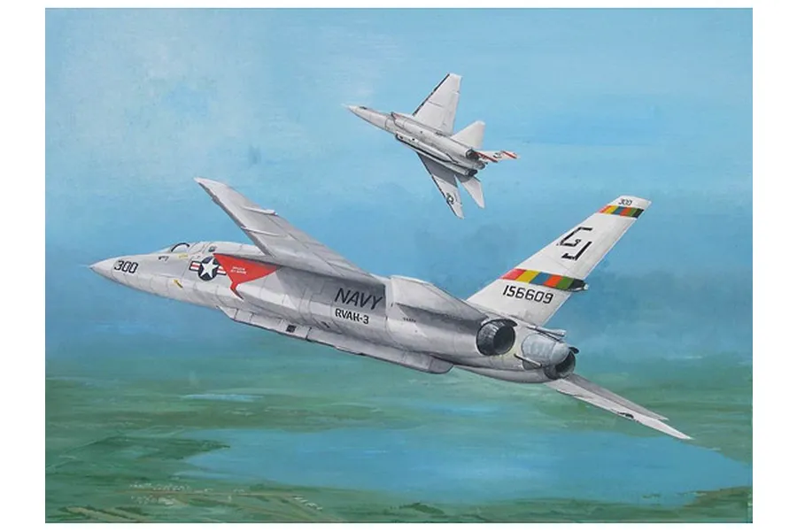 Box art illustration of two RA-5C Vigilante aircraft flying over a landscape with a blue sky.