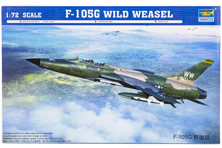 Trumpeter 1/72 F-105G Wild Weasel Jet Scaled Plastic Model Kit image 29779