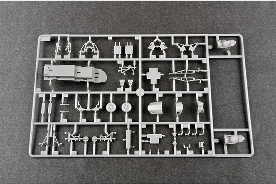 A grey plastic sprue containing various model aircraft parts for a 1/48 scale T-38A Talon model kit.