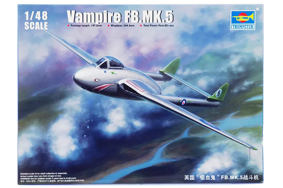 Trumpeter 1/48 Vampire FB.MK.5 Fighter Jet Scaled Plastic Model Kit image 30162