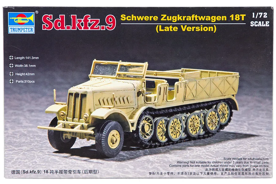 Trumpeter 1/72 German Sd.Kfz.9 18 Ton Half-track Scaled Plastic Model Kit image 30258