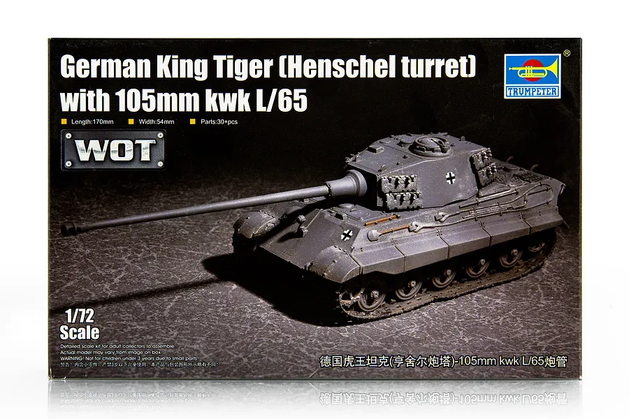 Trumpeter 1/72 German King Tiger Tank w/ 105mm kwk L/65 Scaled Plastic Model Kit image 30274