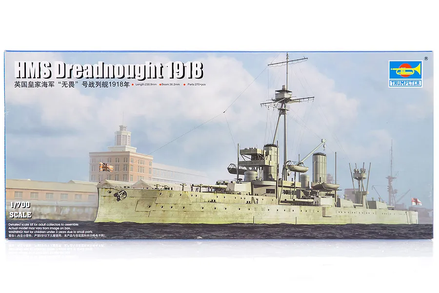Trumpeter 1/700 HMS Dreadnought 1918 Battleship Plastic Model Kit image 30340