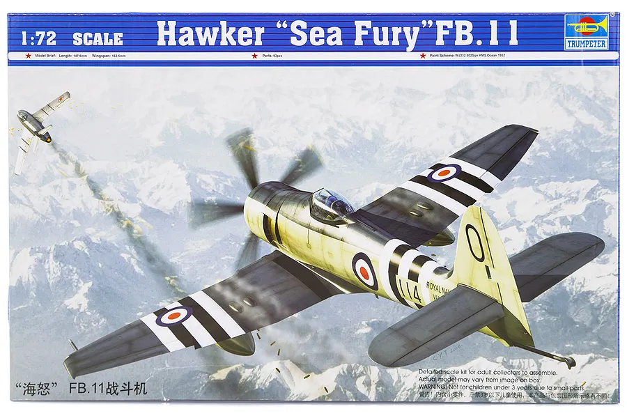 Trumpeter 1/72 British Hawk Sea Fury FB.11 Fighter Scaled Plastic Model Kit image 30350