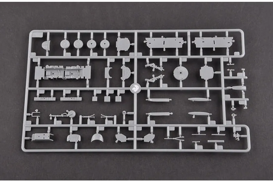 A grey plastic model kit sprue containing various aircraft parts for the Trumpeter 1/48 Nanchang CJ-6 trainer model.