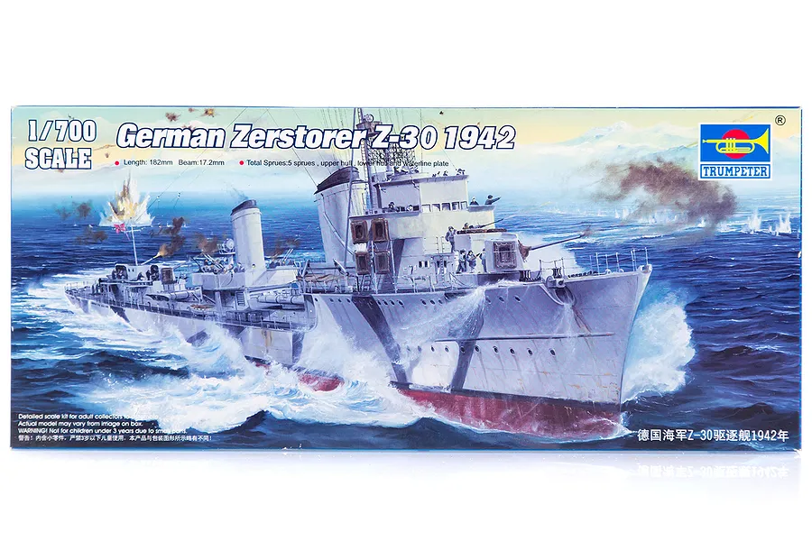 Trumpeter 1/700 German Zerstorer Z-30 1942 Destroyer Plastic Model Kit image 30423