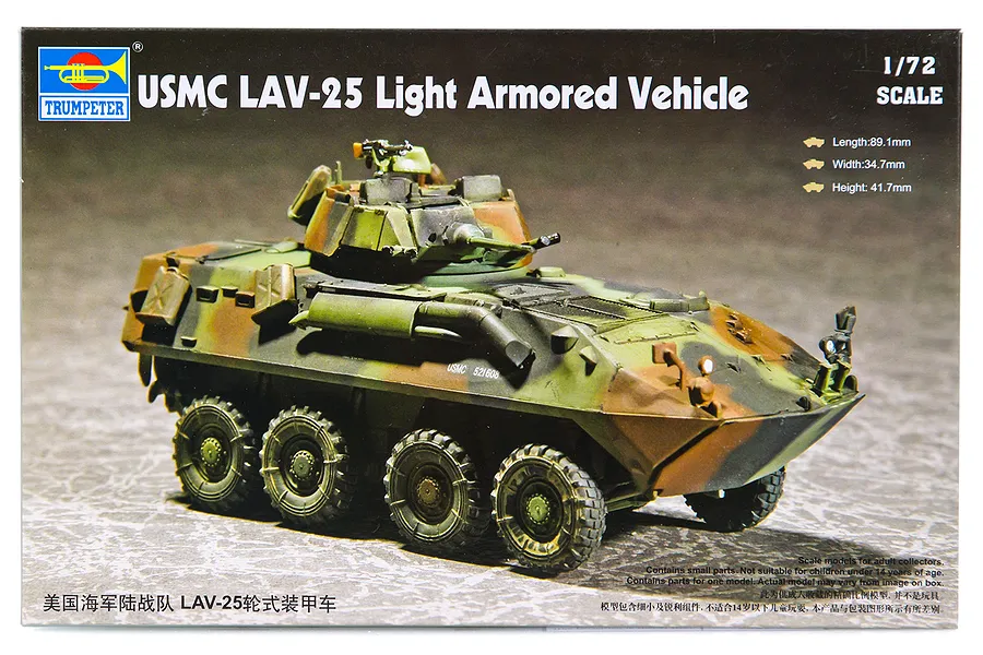 Trumpeter 1/72 U.S.M.C LAV-25 Light Armoured Vehicle Scaled Plastic Model Kit image 30688