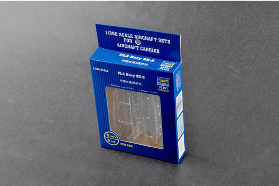 Trumpeter 1/350 scale PLA Navy SH-5 aircraft model kit packaging box on a dark grey surface.