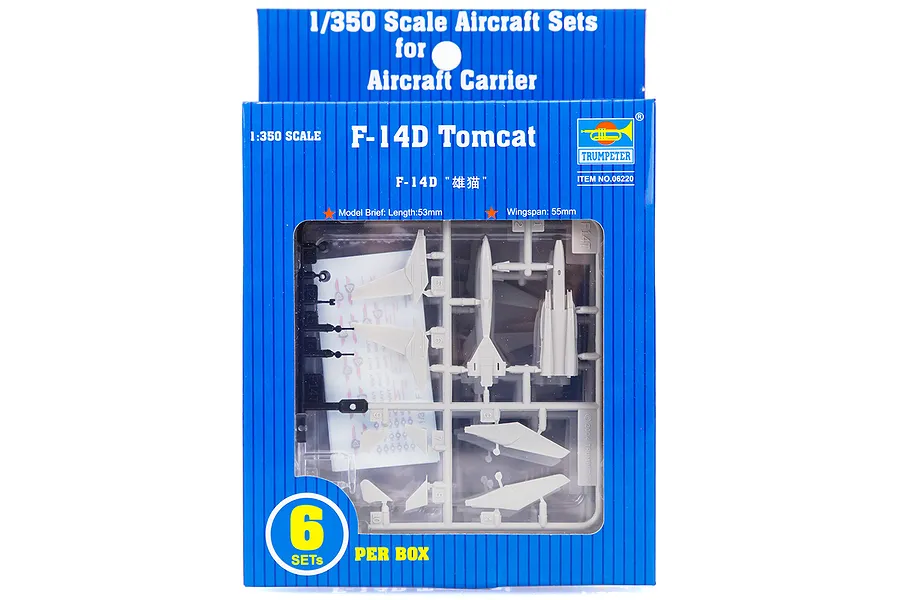 Trumpeter 1/350 scale F-14D Tomcat aircraft model kit box containing plastic sprues and decals.