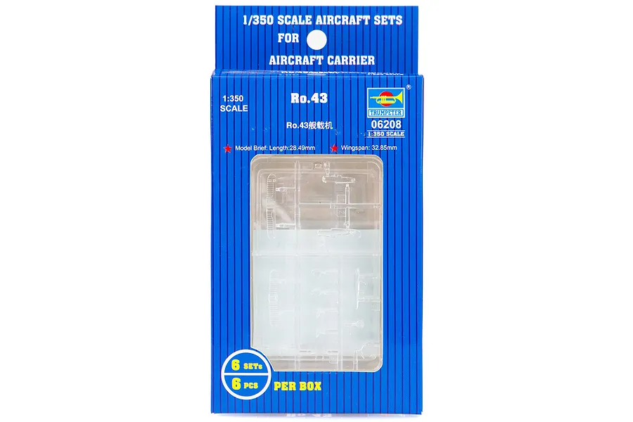 Trumpeter 1/350 scale IMAM Ro.43 aircraft model kit box, showing clear plastic sprues inside the blue packaging.