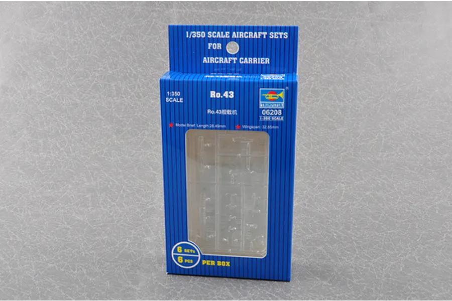 Trumpeter 1/350 scale IMAM Ro.43 aircraft model kit box, showing clear plastic sprues inside the blue packaging.