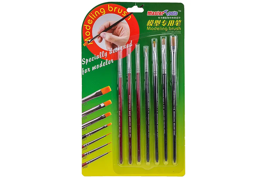 Trumpeter Master Tools Modeling Flat &amp;amp; Pointed Brush Set 7Pcs image 30977