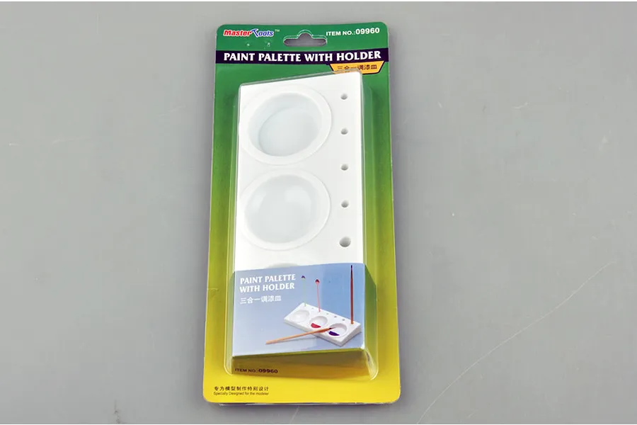 Trumpeter Master Tools paint palette with brush holder in original retail blister packaging.