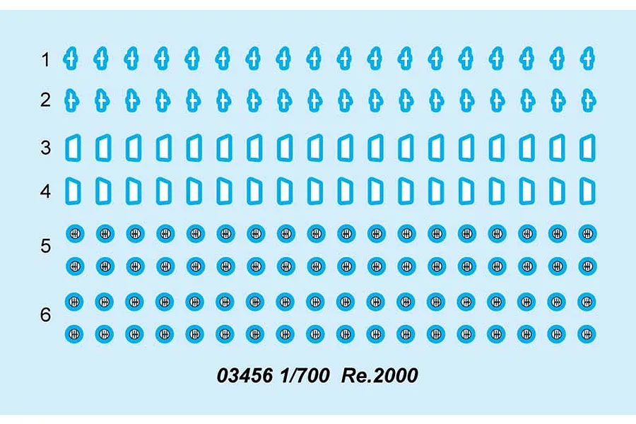 A sheet of waterslide decals for 1/700 scale Re.2000 aircraft model kits, featuring various national insignia and markings.