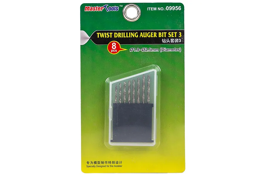 Trumpeter Master Tools 8-piece twist drill bit set (09956) in original green and yellow blister packaging.