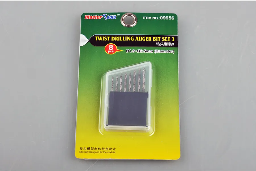 Trumpeter Master Tools 8-piece twist drill bit set (09956) in original green and yellow blister packaging.