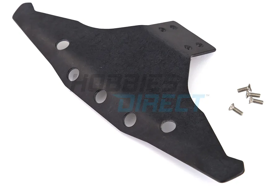 T-Bone Racing black wide front basher bumper for Traxxas Stampede 2WD with included mounting screws on a white background.