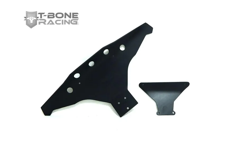 T-Bone Racing black front basher bumper and mounting plate for Traxxas Stampede 4x4 on a white background.
