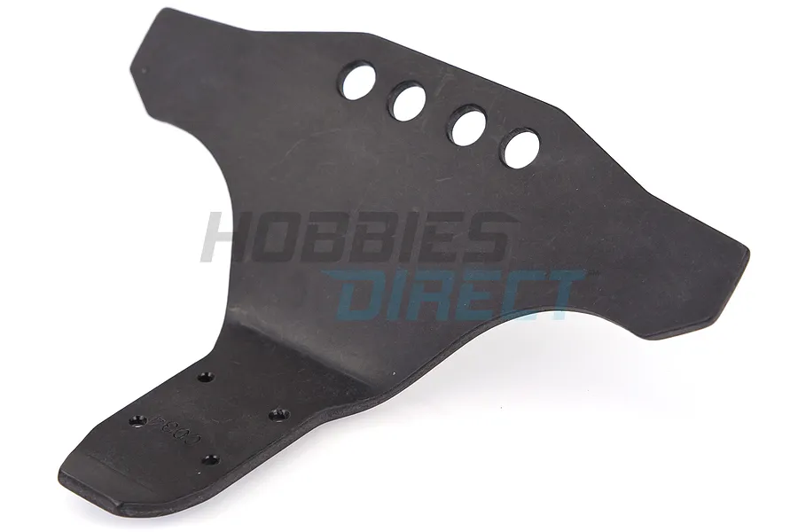 A black T-Bone Racing front bumper for a Traxxas 1/16 Summit, featuring four LED mounting holes and a flat, durable design.