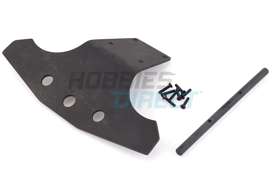 T-Bone Racing front basher bumper for Traxxas E-Maxx, including a mounting brace and a set of black screws on a white background.