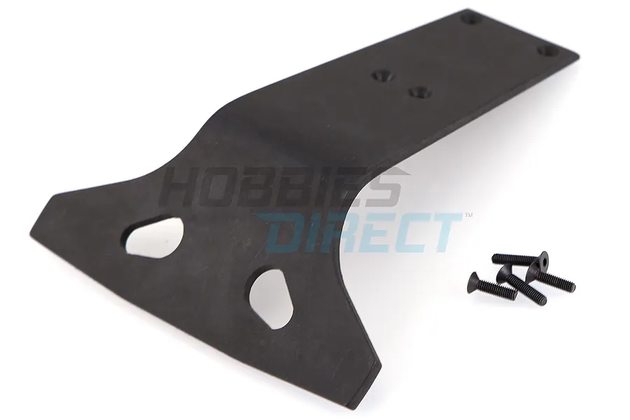 T-Bone Racing black rear monster bumper for ARRMA Raider with mounting screws on a white background.