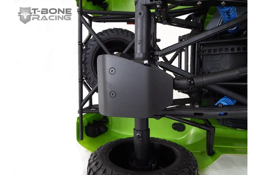 T-Bone Racing black skid plate installed on the rear differential of an Axial Yeti Score RC vehicle.