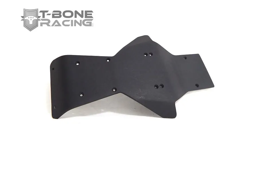 A black T-Bone Racing front chassis brace and bumper component for an RC vehicle, shown against a white background.