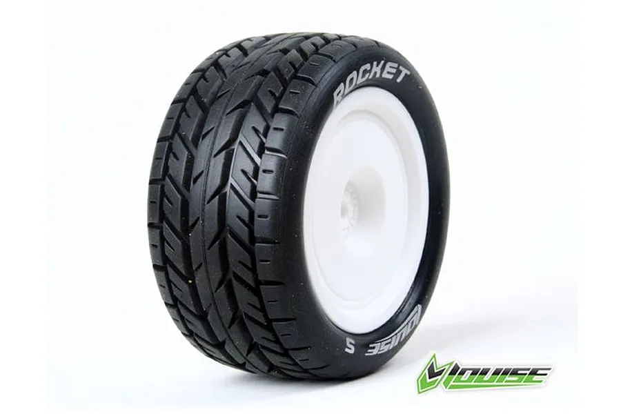 Louise 2.2&amp;quot; Rear E-Rocket Tyres on White Dish Rims - Glued Buggy Wheels w/ Foam 2Pcs image 31805