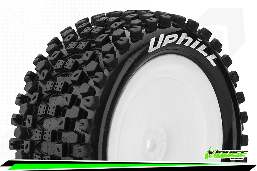 Louise 2.2&amp;quot; Rear E-Uphill Tyres on White Dish Rims - Glued Buggy Wheels w/ Foam 2Pcs image 31842