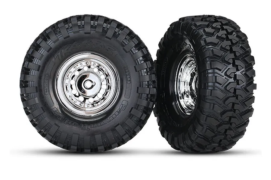 Traxxas 1.9&amp;quot; Canyon Trail Tyres on Chrome Rims - Glued Wheels 2Pcs image 31951