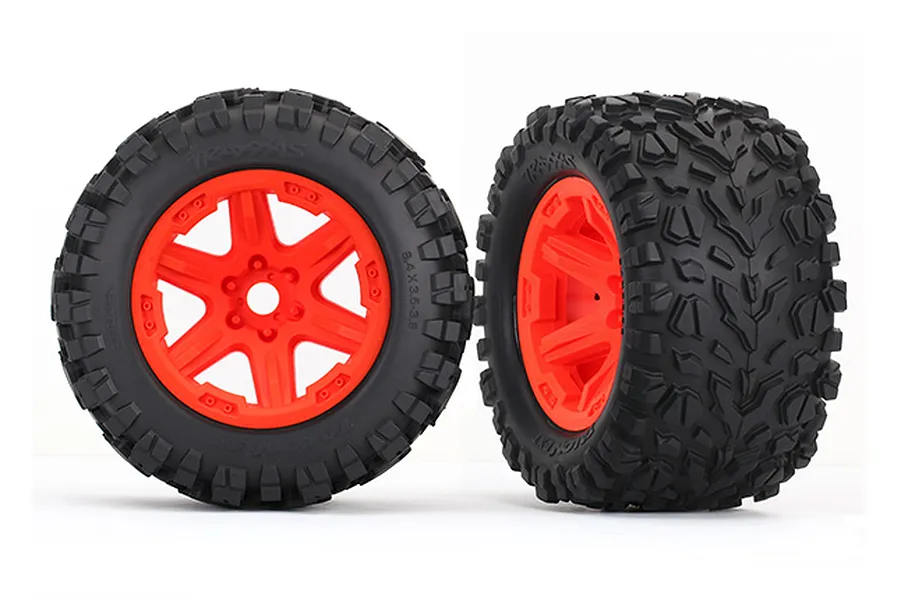 Traxxas 3.8&amp;quot; Talon EXT Tyres on Orange Rims - Glued Wheels 2Pcs image 31967