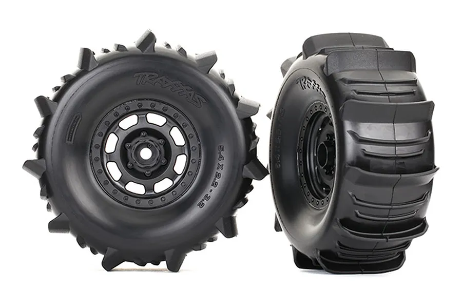 Traxxas 2.2/3.2&amp;quot; Sand Paddle Tyres on Black Rims - Glued Wheels 2Pcs image 31969