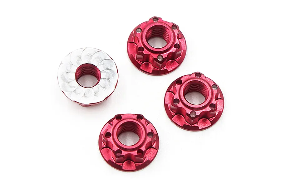 Yeah Racing 4mm Red Aluminium Flanged Serrated Nuts 4Pcs image 32057