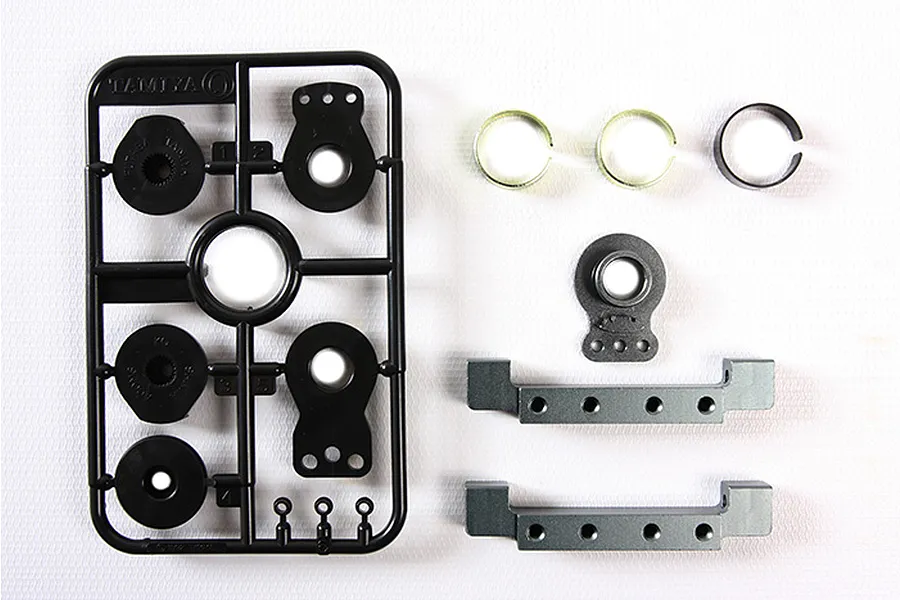 Tamiya Gunmetal Aluminium Duel Servo Mount &amp;amp; Hi-Torque Servo Saver Horn Set image 32346