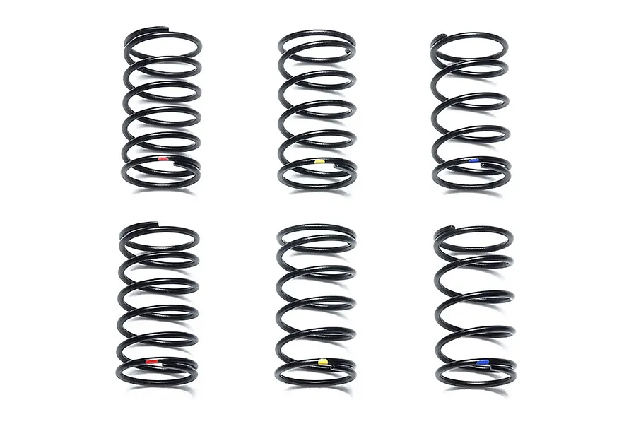 Tamiya On Road Red (Soft), Yellow (Medium) &amp;amp; Blue (Stiff) Tuned Shock Springs Set 6Pcs image 32399