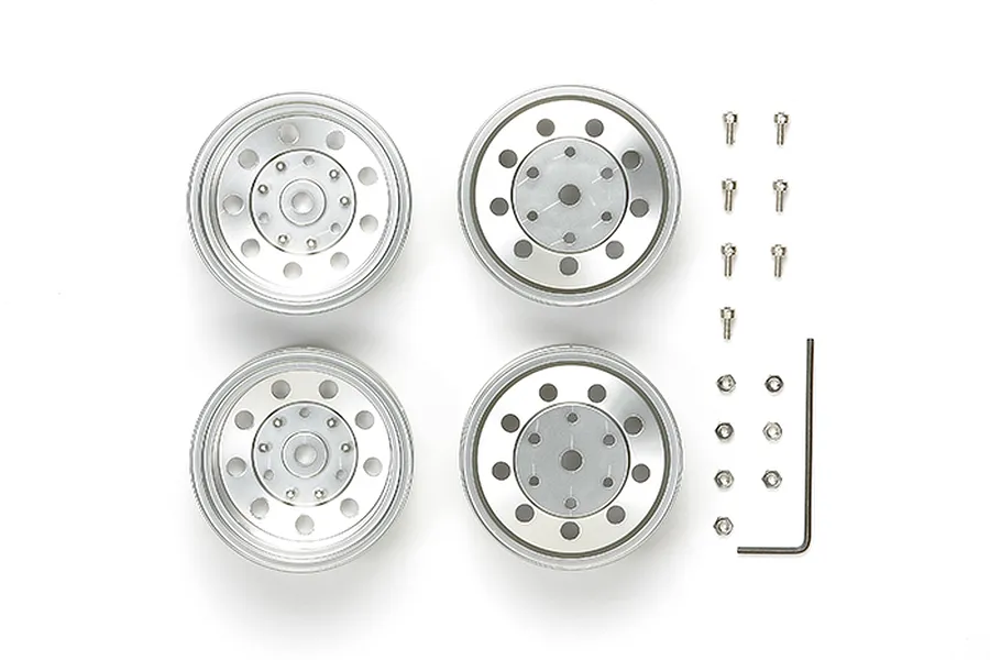 Tamiya 1/14 1.7&amp;quot; Truck Rear Metal Plated Matte Silver Rims 4Pcs image 32532