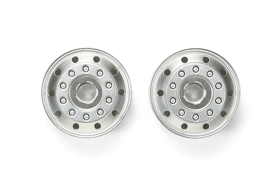 Tamiya 1/14 1.7&amp;quot; Truck Front Metal Plated Matte Silver Rims 2Pcs image 32533